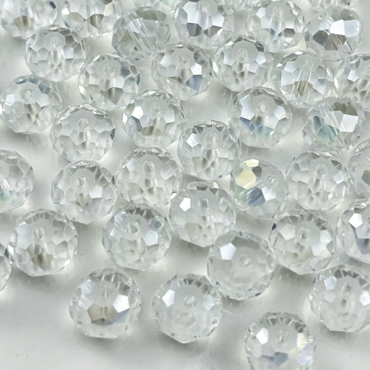 100pcs 8mm Crystal Glass Beads for Crafts Faceted Rondelle Glass Beads for Jewelry Making Crystal Spacer Beads for Necklaces Bracelets Earrings DIY Craft(Transparent AB)