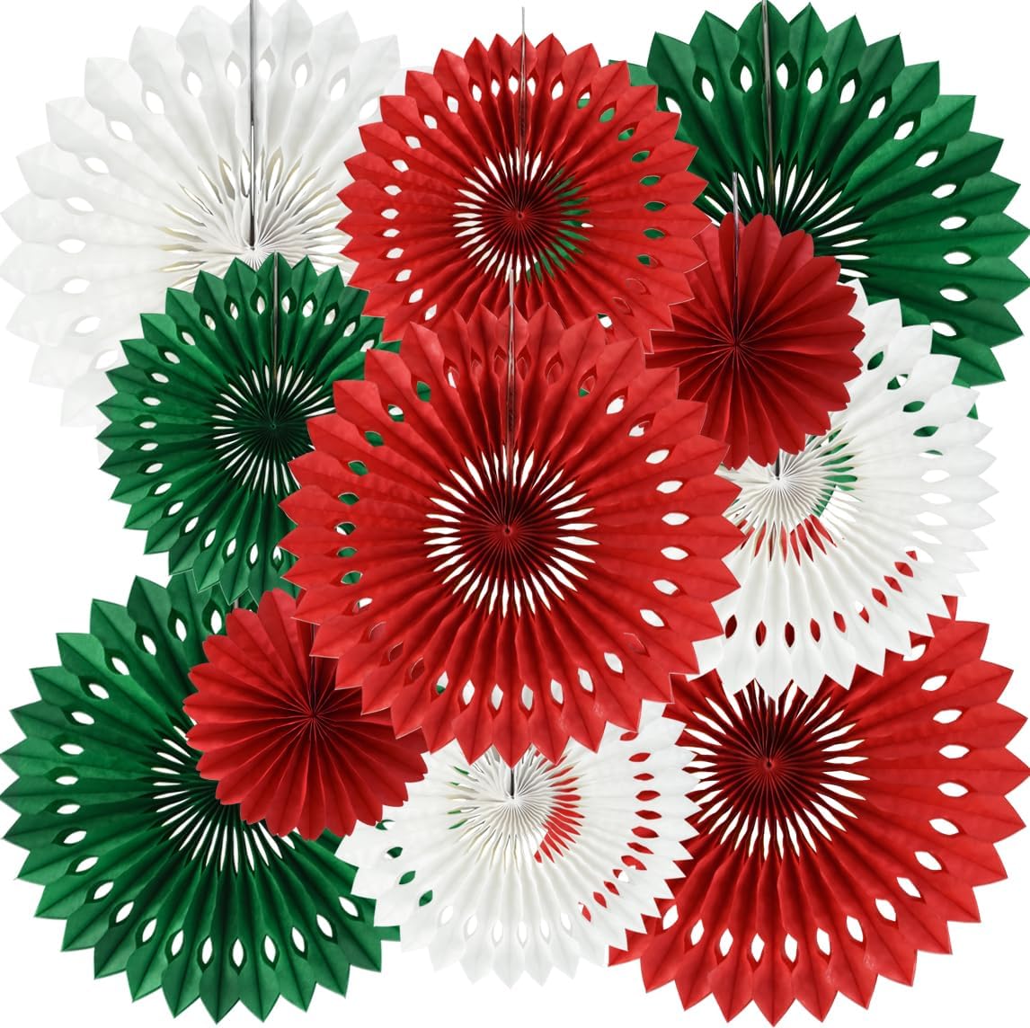 BEISHIDA Red Green White Hanging Tissue Honeycomb Round Paper Fans Decor Kit for Christmas Birthday Girl Kid Shower Bachelorette Wedding Backdrops Anniversary Party Supplies（11 Packs）