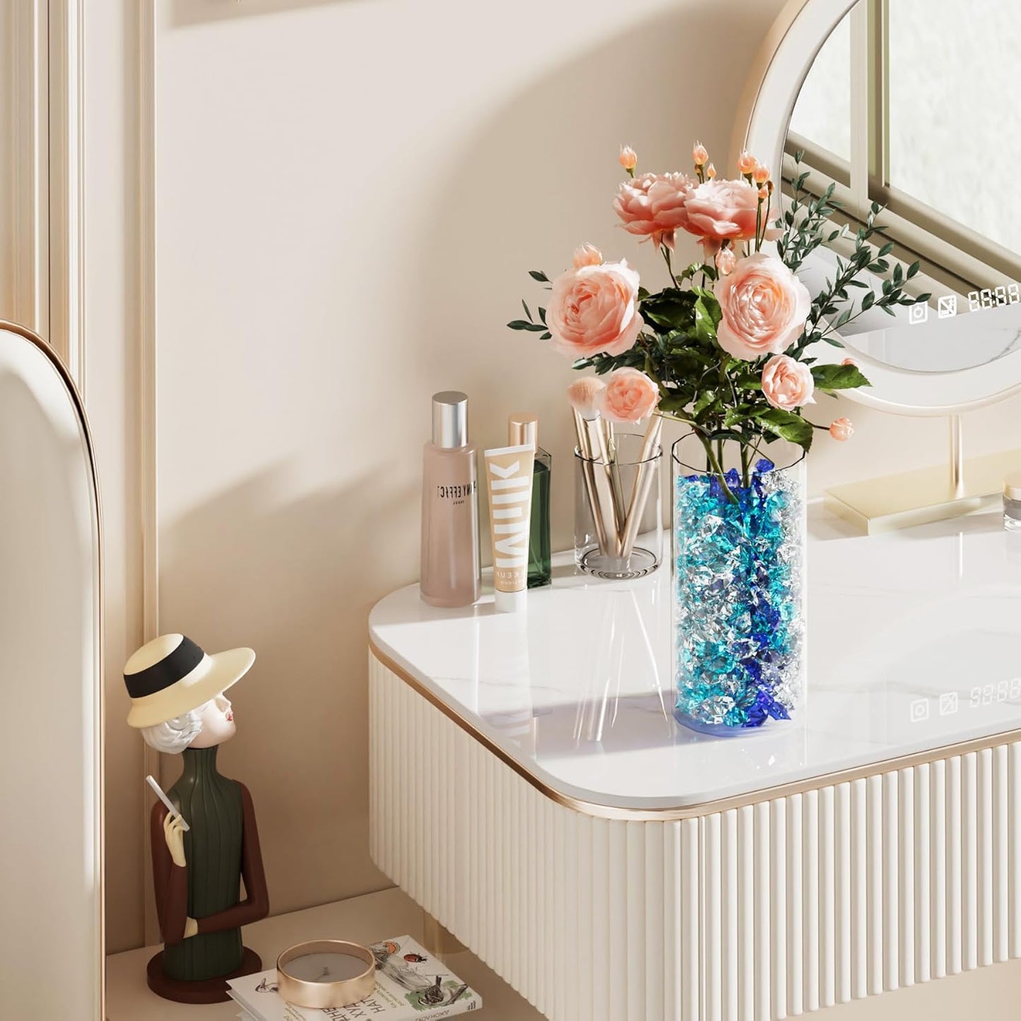 Acrylic Crushed Ice Rocks, Babenest 150 PCS Fake Crystals Plastic Ice Cubes Diamonds Gems for Vase Fillers, Home Decoration, Table Scatter, Event, Wedding, Arts & Crafts (Clear/Rpyal Blue/Baby Blue)