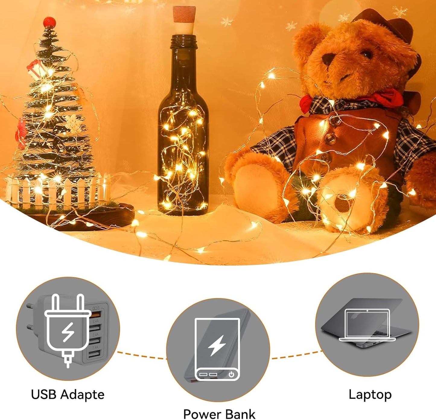 USB Bottle Lights Rechargeable Wine Bottle Fairy Lights Cork LED String Lights 20 LEDs Copper Wire for Table Party DIY Decor