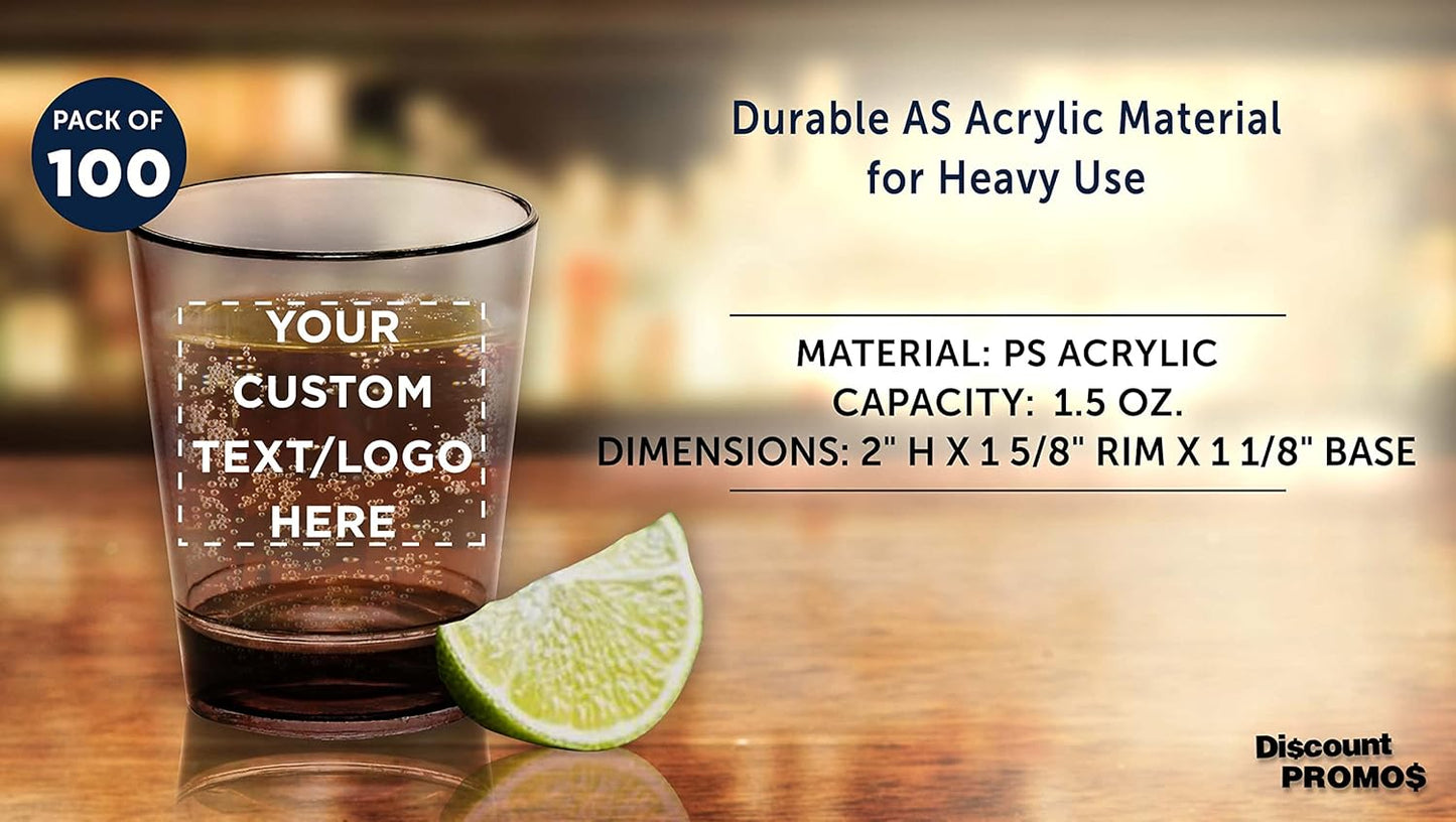 Custom Translucent Plastic Shot Glasses 1.5 oz. Set of 100, Personalized Bulk Pack - Acrylic, Great for Wedding, Party, Birthday, Gifts - Charcoal