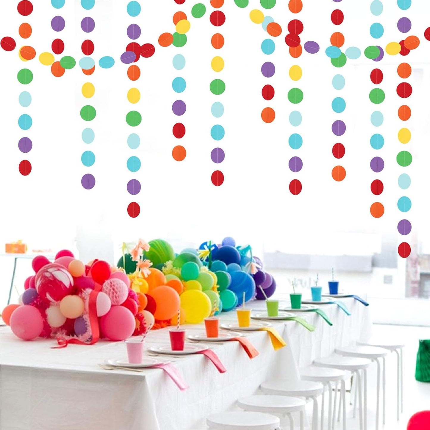 Rainbow Party-Decorations Paper-Garland Streamers Banner - 52Ft Colorful Theme Boy Girl Kids Birthday Favors Supplies,Baby Shower Wedding Hanging Backdrop Decor Ouruola