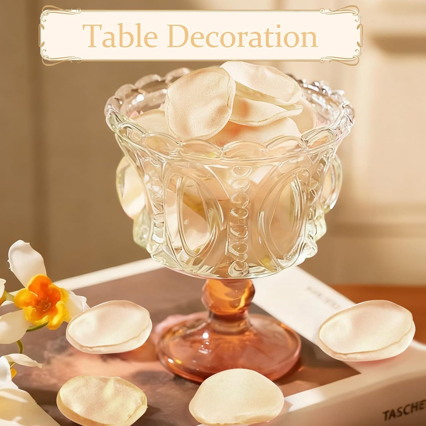 300pcs Cream Rose Silk Petals for Wedding, Bridal Shower Decor, Flower Girl Basket, Table Centerpieces, and Romantic Night Scatter