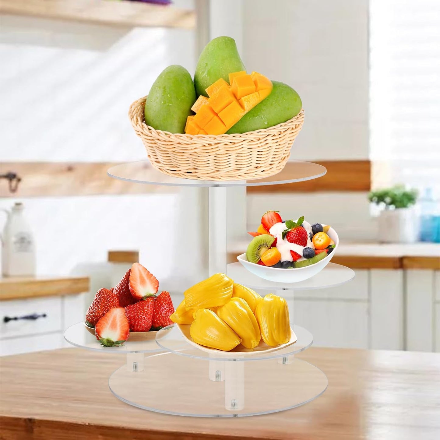 4 Tier Clear Cake and Cupcake Stand Combo for Birthday Party Decor, Acrylic Cupcake Tower Stand for 50 Cupcakes, Cupcake Holder Dessert Pastry Display for Wedding Baby Shower Tea Party