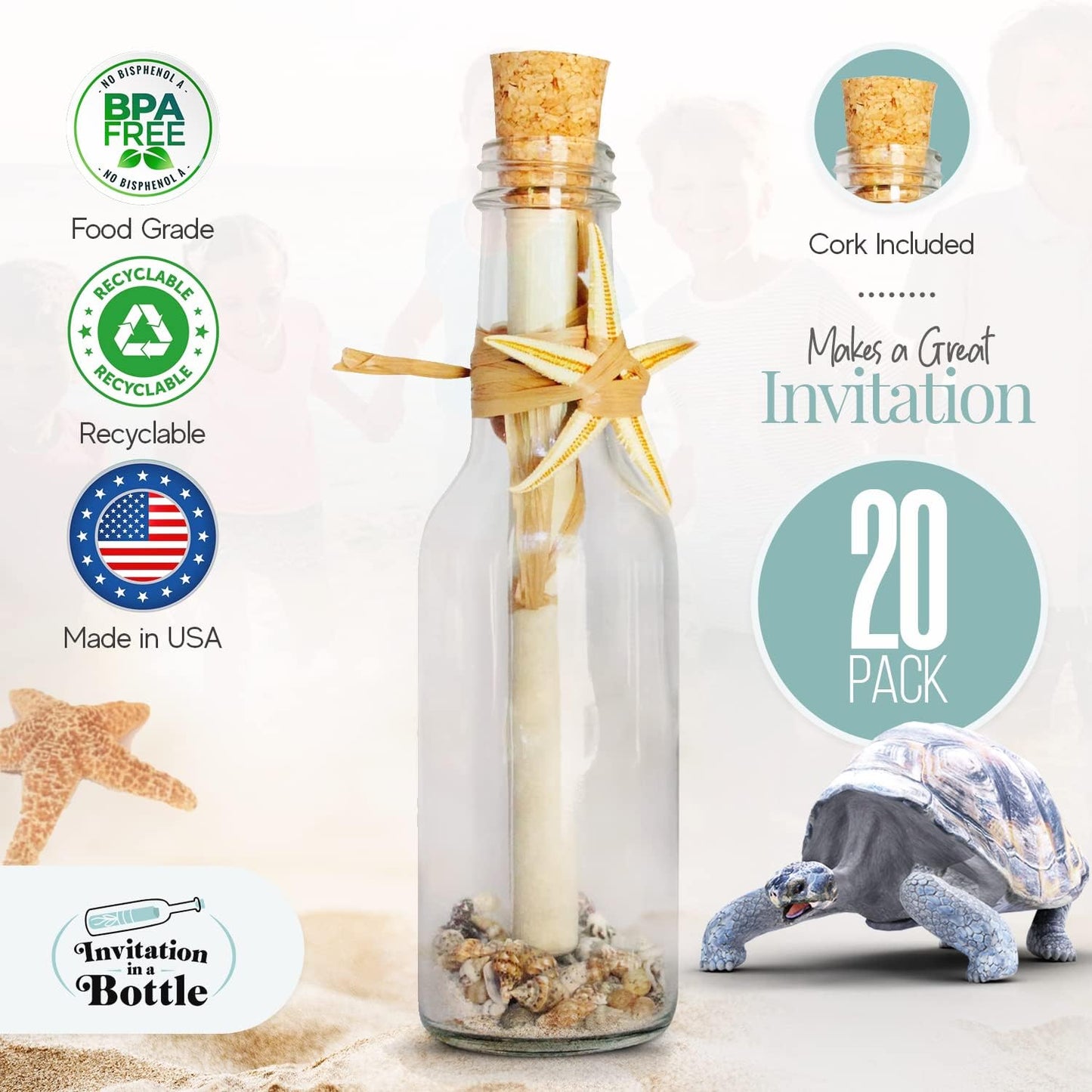 Plastic Bottles & Corks Set (20) - Clear PET Plastic Potion Bottles with Cork - Small Bottles with Cork & Tiny Jars with Cork Bottles, Message in Plastic Bottle, DIY Crafts