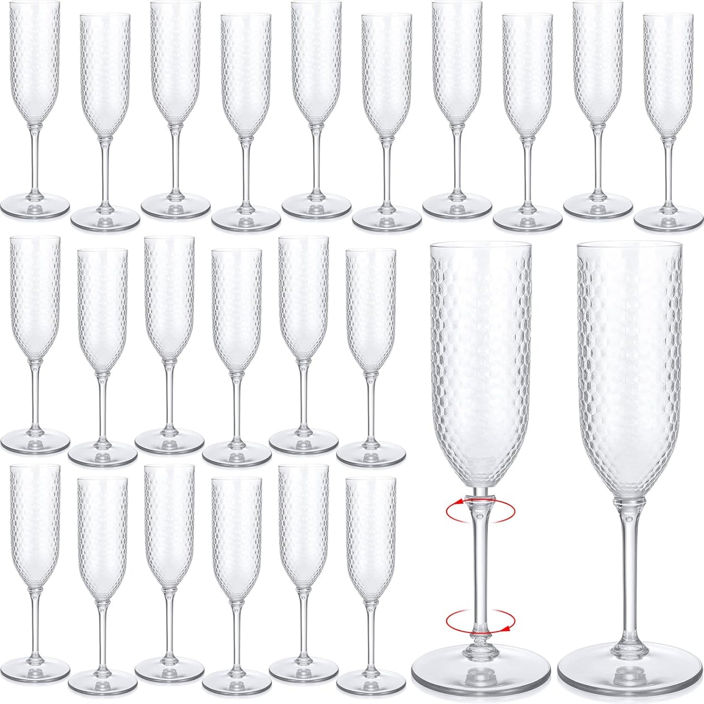 Remerry 48 Pack Detachable Plastic Champagne Flutes 5.5 oz Champagne Glasses Bulk Disposable Mimosa Glasses Reusable Wine Cups for Wedding Toasting Baby Shower Birthday Party New Years (Clear)