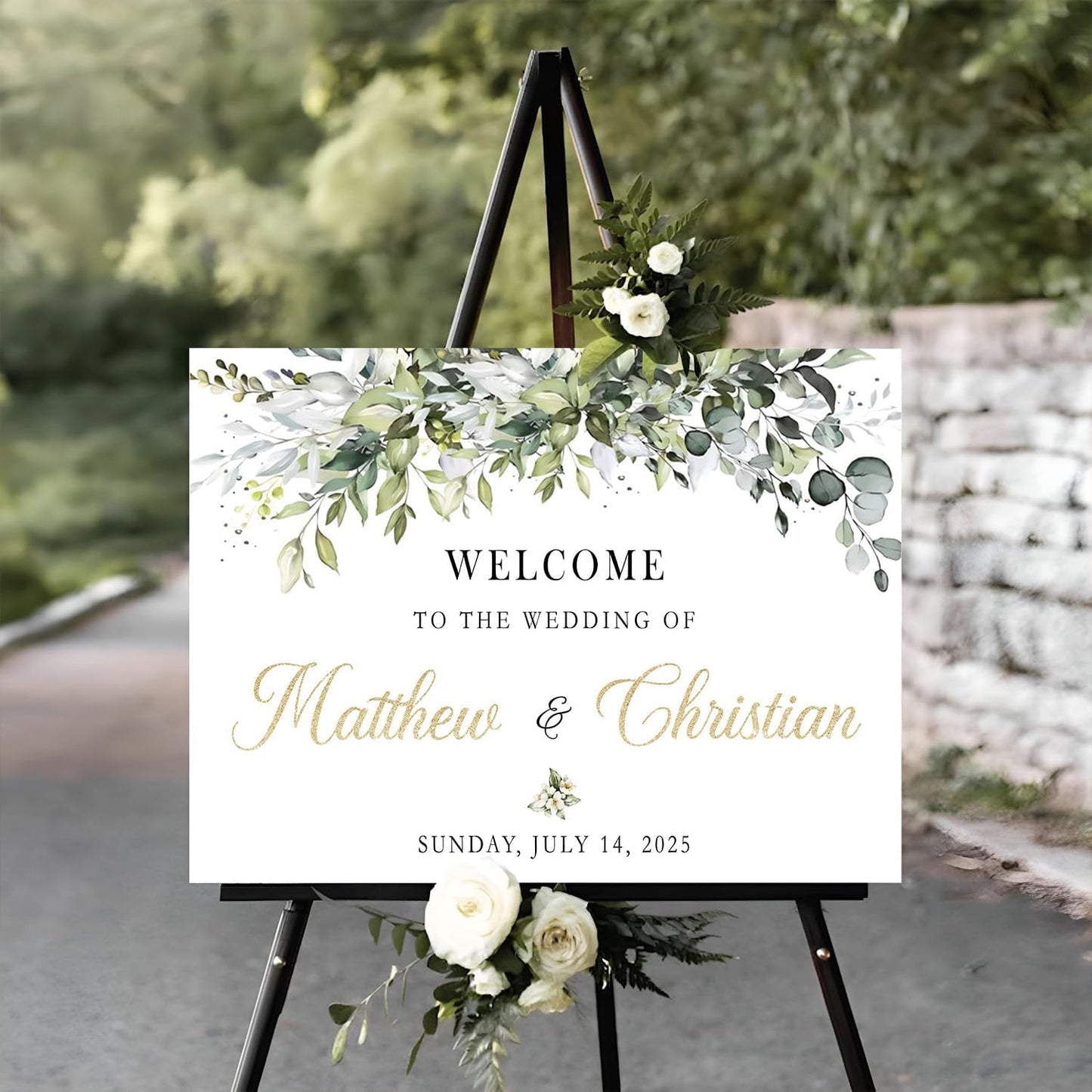 Welcome Sign Wedding With Stand, Welcome To Our Forever Wedding Sign, Wedding Entrance Sign, Wedding Directional Signs, Greenery Theme Wedding Sign Decoration