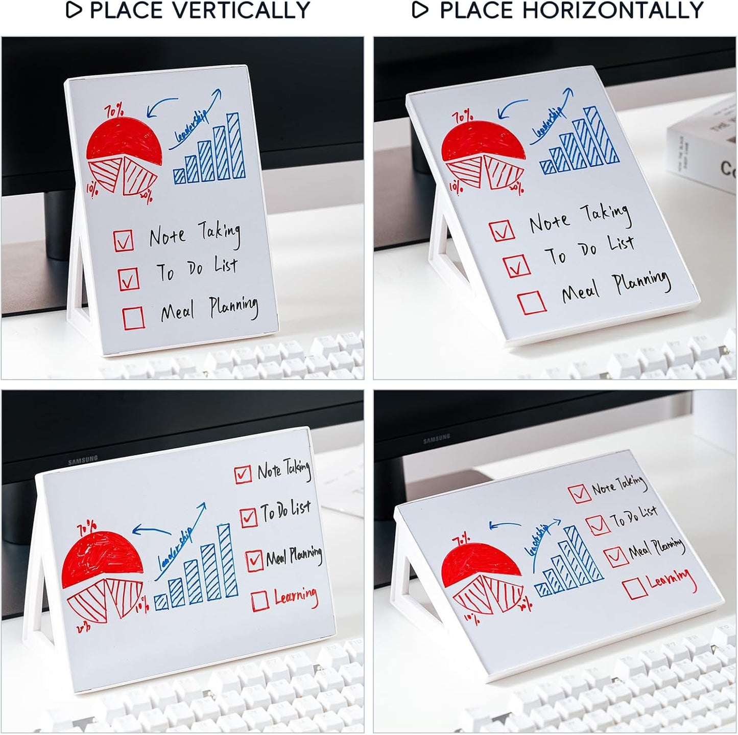 2 pcs Magnetic Dry Erase Board White Board, 8.3'' x 5.8'', Small Stand-Up or Hangable Desktop Dry Erase White Board, Mini Dry Erase Whiteboard Easel for Desk with a Marker