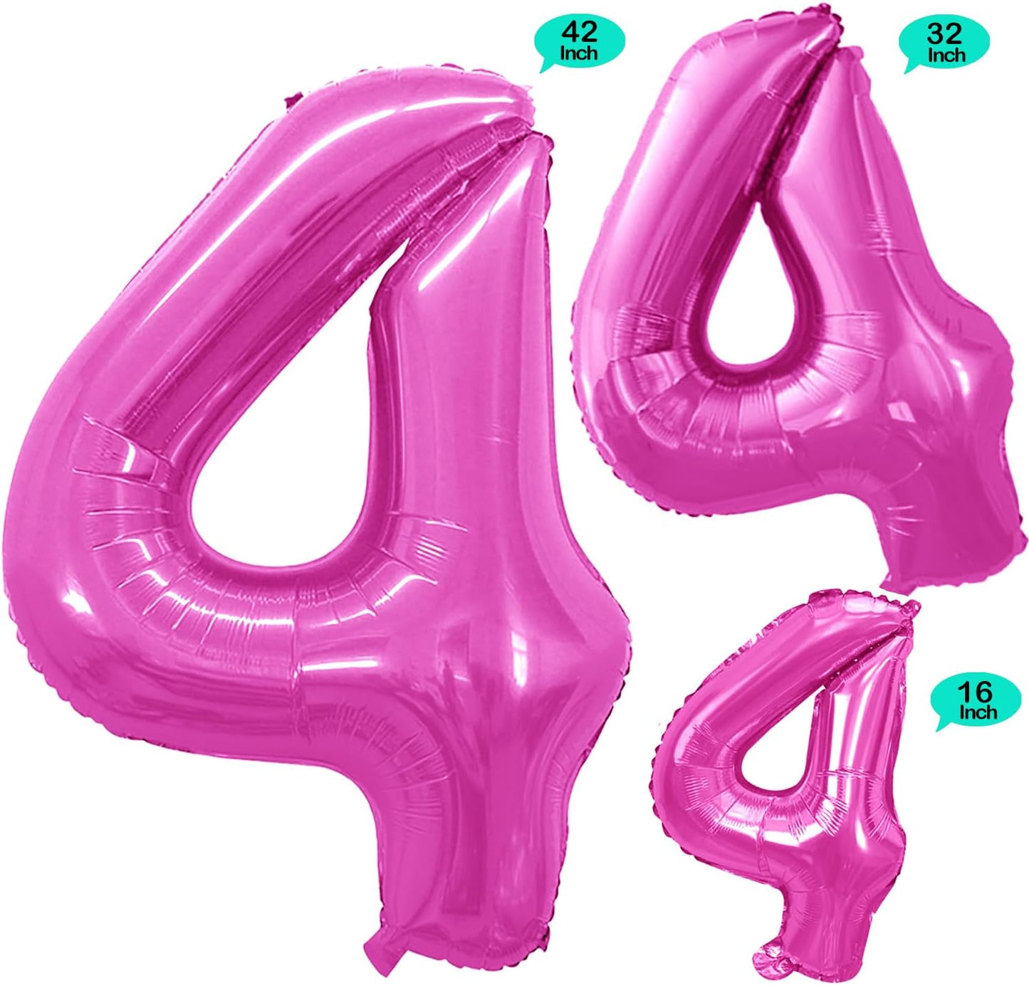 GOER Pink Foil Balloons Number 4,Huge Number Balloons for 4th 44th Birthday Party Supplies Anniversary Decorations(3 pcs,42 inch,32 inc,16inch)