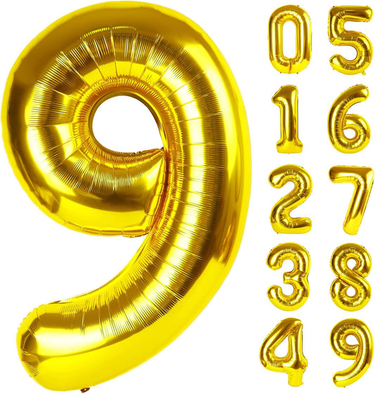 40 Inch Number Balloons Gold 9 Balloons, 9 Birthday Decorations, Baby Girl Boy 9 19 29 39 Birthday Party Supplies Anniversary Event Celebration