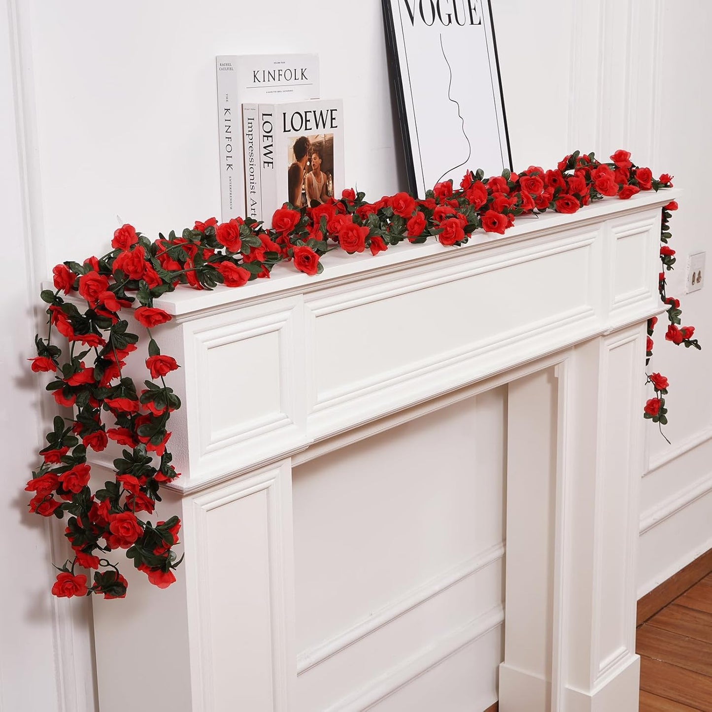 10 Pcs 82FT Flower Garland, Artificial Rose Garland Flowers Plants Fake Flower Hanging Rose Ivy, Birthday Party Valentine's Day Wedding Wall Arch Decor（Red）