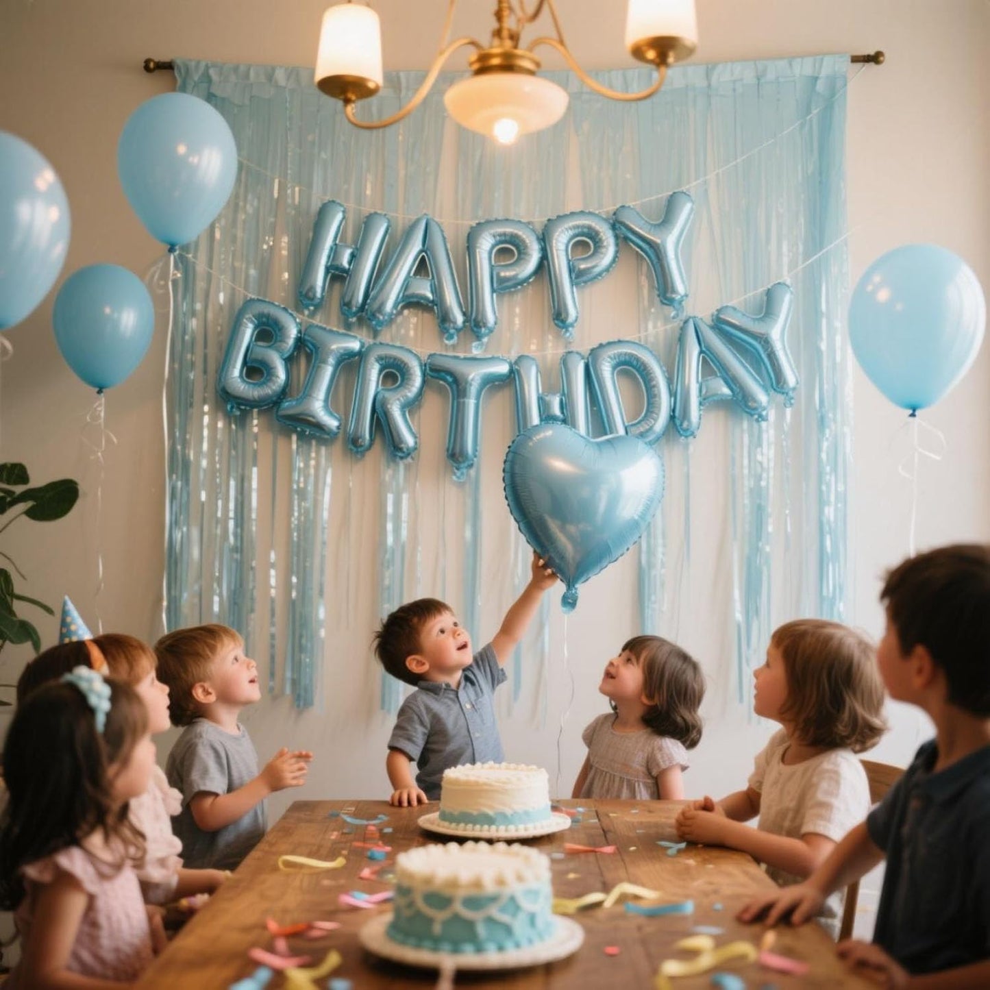 29 Pcs Light Blue Birthday Party Decorations - Happy Birthday Balloons Banner Blue, Heart & Star Foil Balloons, Confetti & Latex Balloons, Foil Fringe Curtains Party Supplies for Girls Boys