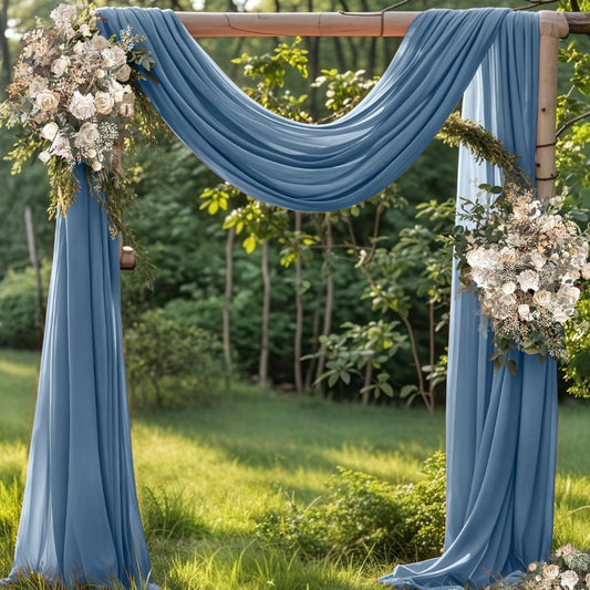Fall Dusty Blue 2 Panels Wedding Arch Draping Fabric 29" x 20Ft Sheer Drapes Outdoor Curtain for Wedding Party Baby Bridal Shower Arch Ceiling Backdrop Decor
