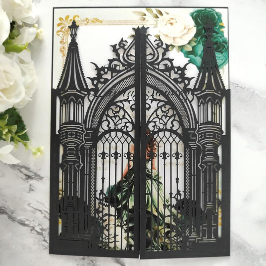 20PCS Laser Cut Wedding Invitations,Wedding Invitation Card Pocket,Quince Invites,Sweet 16 Invitations,Quinceanera Invitations,Laser Cut Invitations For All Occasions (black)