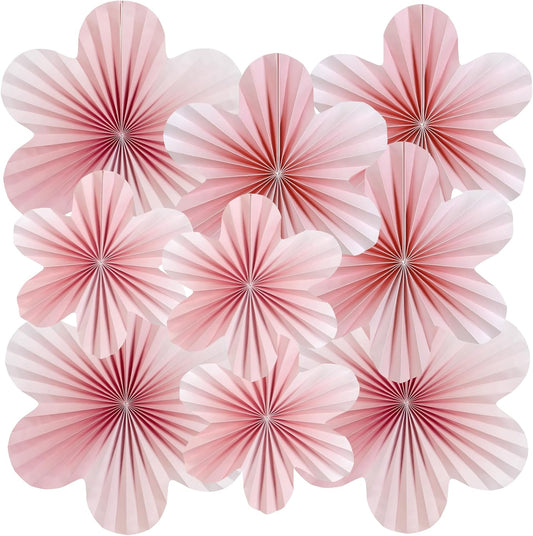 SUNBEAUTY 9 PCS Pink and Cherry Blossom Party Decorations Pink Paper Fans Decor Sunset Party Floral Backdrop Decoration Hanging Paper Flowers for Wall Birthday Wedding Baby Shower Supplies