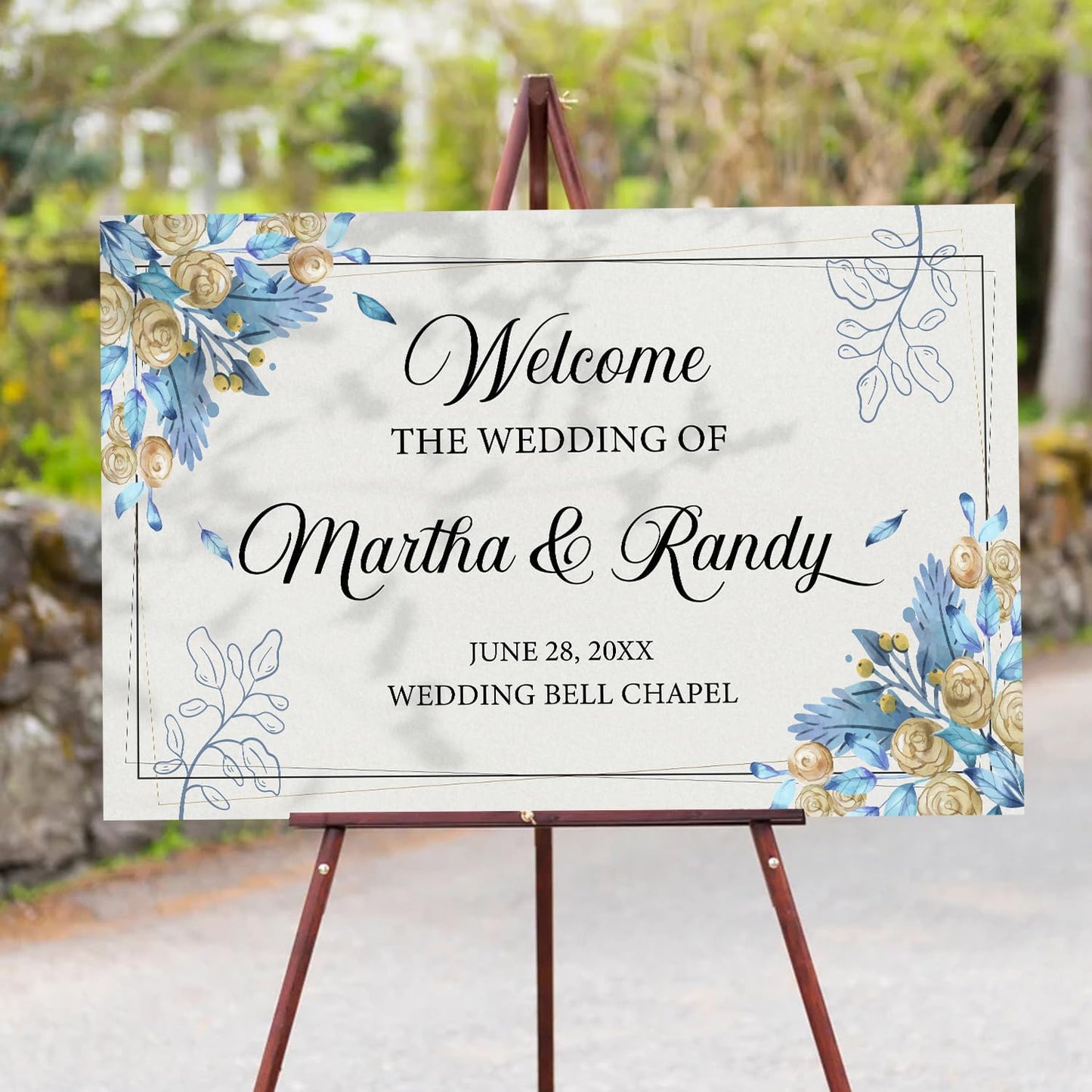 Editable Watercolor Wedding Welcome Sign, Boho Floral Template, Printable Blue Ceremony Decor, Minimalist Reception Signage