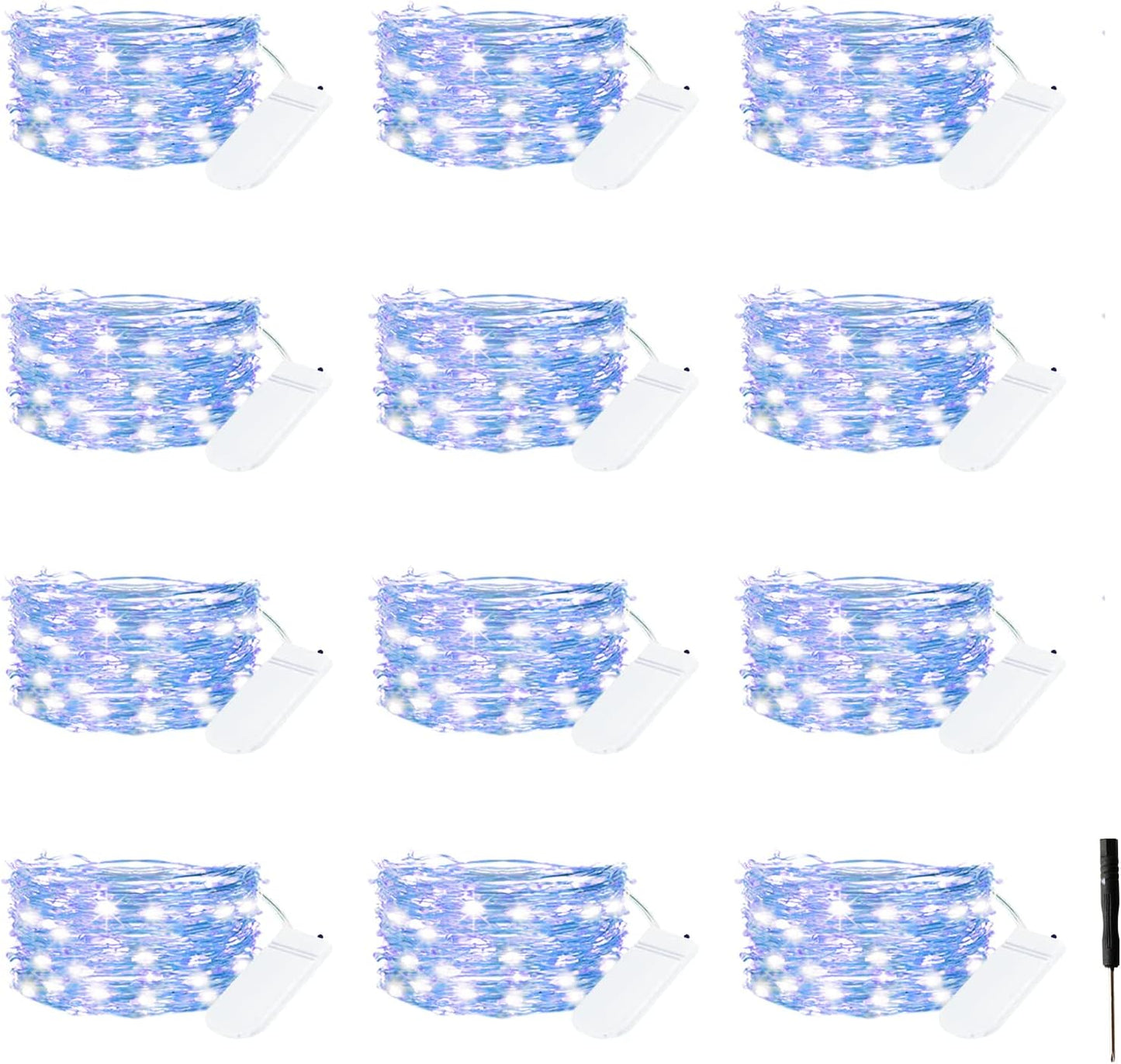 12 Pack Fairy Lights Battery Operated String Lights，7FT 20LED Waterproof Silver Wire Christmas Lights Outdoor,Firefly Mini Lights for Bedroom Party Birthday Wedding Home Decor