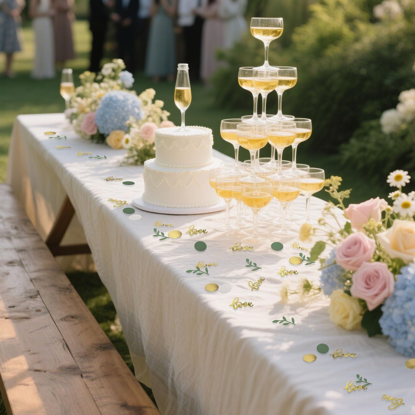 200 Pcs Gold Glitter Wedding Table Confetti, Greenery Eucalyptus, Bridal Shower Decorations, Gold Love Confetti, Engagement Party Scatters