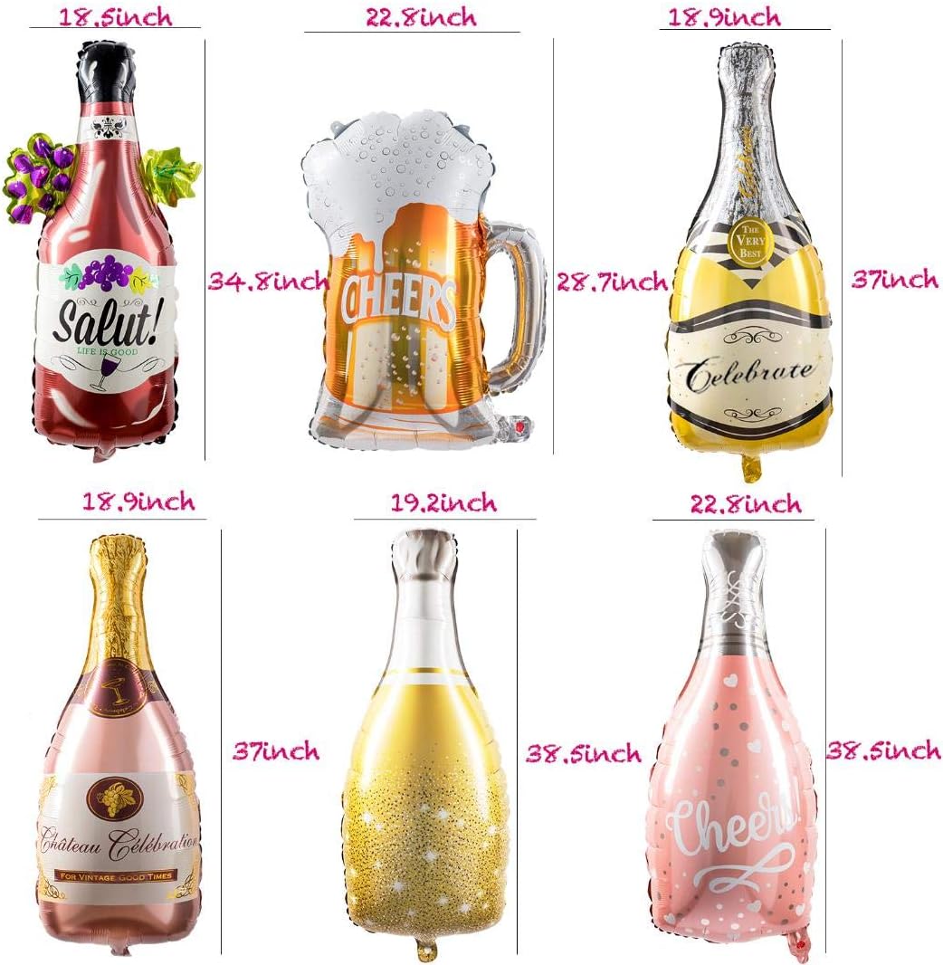 Collect Present Champagne and Wine Bottle Balloons – 12 Foil Balloons – Birthday, Bachelorette and Engagement Party Decorations
