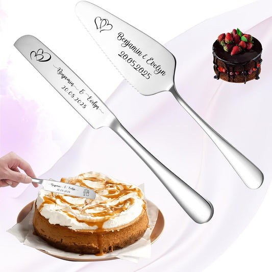 Custom Wedding Cake Knife and Server Set,Personalised Cake Serving Kit,Engraved Cake Cutting Set for Wedding,Personalized Gift for Anniversary, Valentine's Day Birthday or Christmas