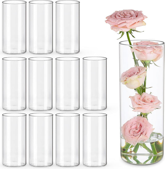 12pcs Glass Cylinder Vases for Centerpieces | 8 Inch Clear Flower Vase for Wedding Decorations, Floating Candle vases for Dinner Table, Bridal Shower, Office Home Décor