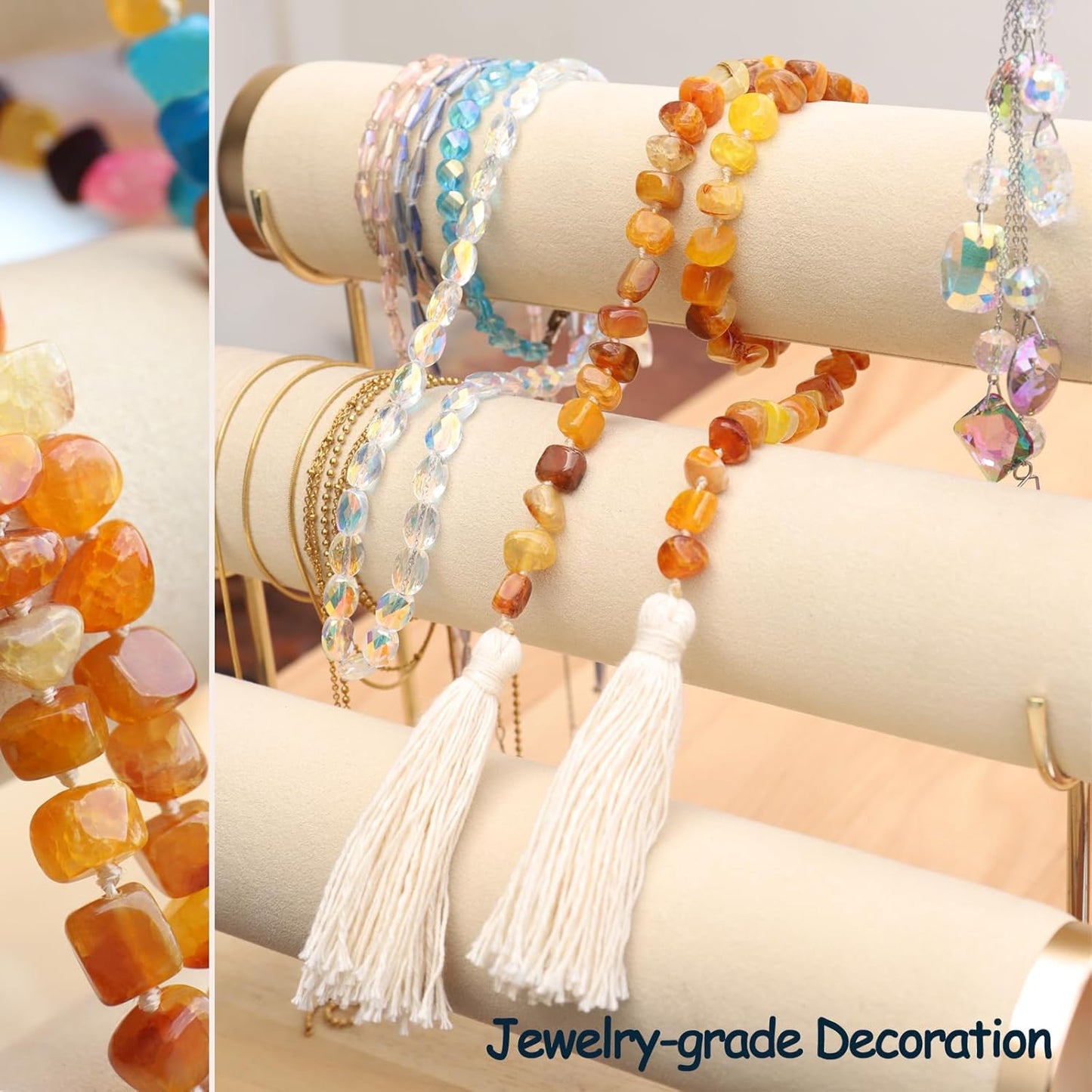 Agate Stone Hand Knotted Garland Modern Farmhouse Rustic Table Home Decor, 30inch Meditation Accessories with Tassel, Prayer Healing Beads Boho Wall Shelf Hanging Decoration (Orange)
