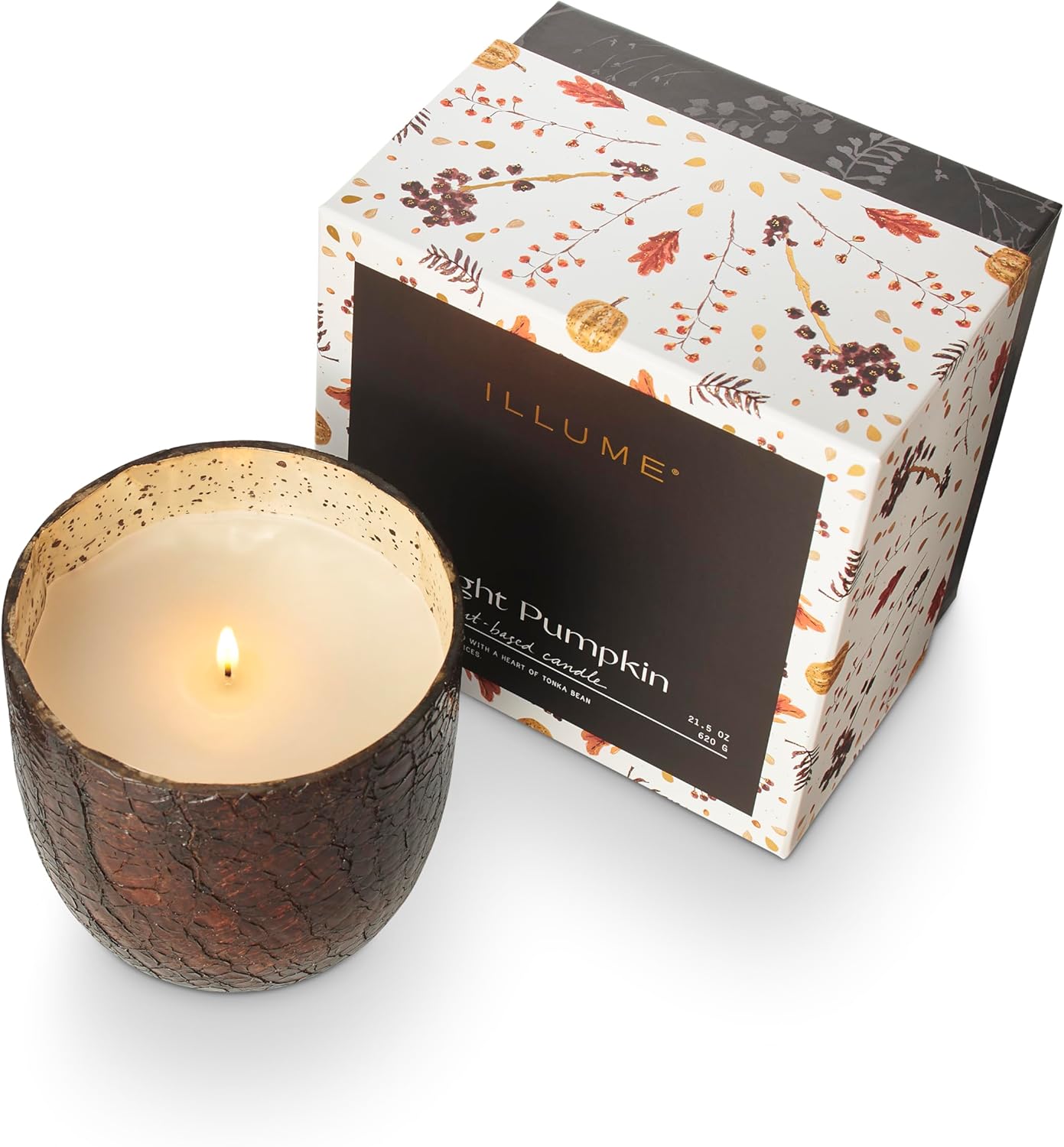 ILLUME Noble Holiday Midnight Pumpkin Large Crackle Glass Candle