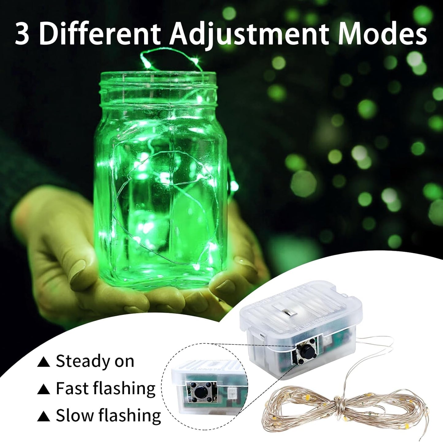 Green Fairy Lights 100 Pack 7Ft 20 LED Twinkle String Lights 3 Modes Battery Operated Waterproof Firefly Starry for Mason Jar Party Wedding Christmas Valentines Day Table Centerpieces