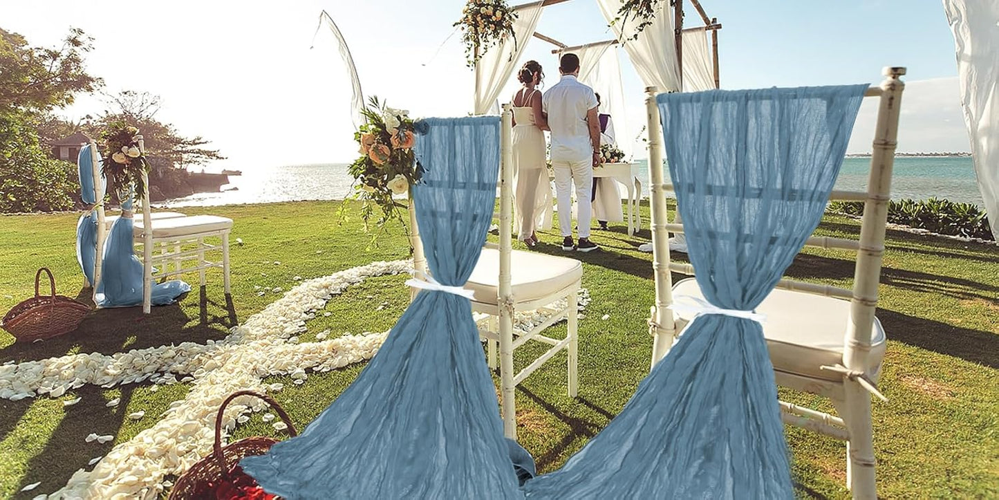 50 PCS Cheesecloth Chair Sashes, Bows Designed ChairSashes, 15.7x108 inch Chair Sashes for Aisle Decorations Universal Chairs Cover Decoration for Wedding Reception Party Banquet (Dusty Blue)