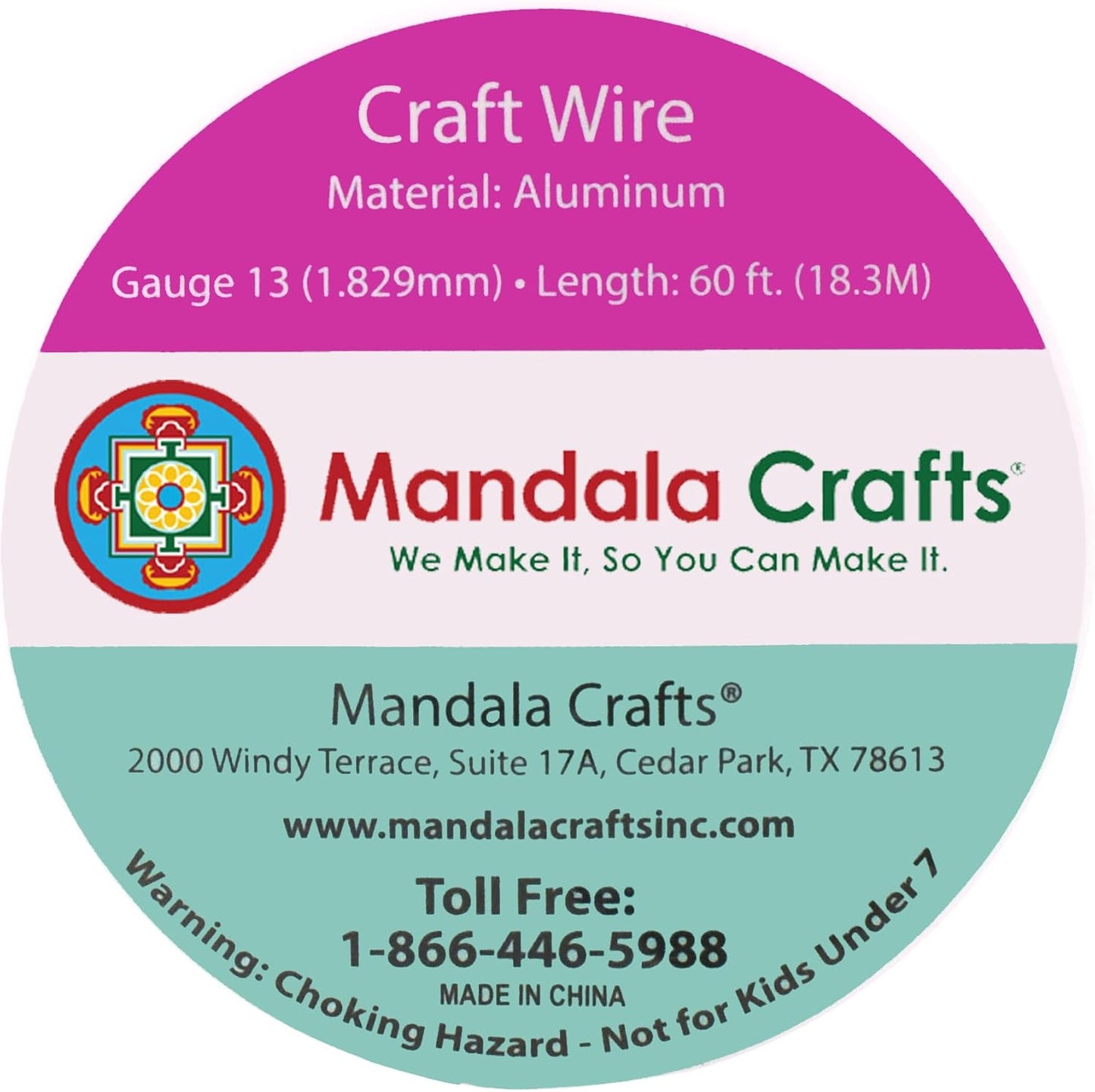 Mandala Crafts 13 Gauge Anodized Aluminum Craft Wire for Jewelry Making - 60 FT Colored Flexible Raspberry Wire - Bendable for Bonsai Armature Crafting Sculpting