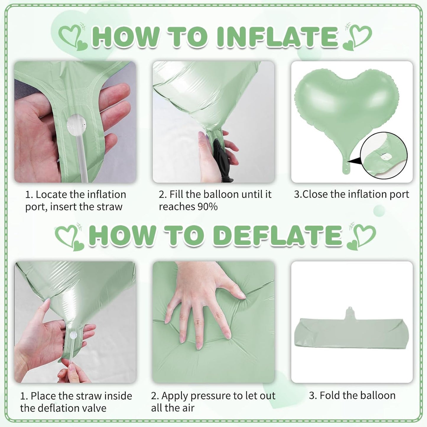 20 Inch Sage Green Heart Balloons, 10 Pcs Heart Shaped Foil Balloons, Pastel Green Helium Balloon for Valentine Bridal Shower Anniversary Wedding Birthday Party Decorations