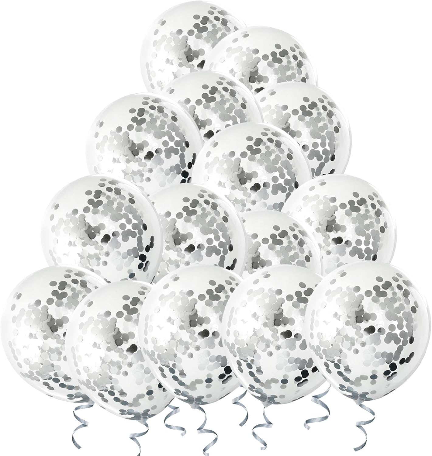Silver Confetti Balloons, 25 Pcs Thickened 12 Inch Clear Latex Balloon with Confetti Inside for Graduation Decorations Engagement Bridal Shower Party Baby Shower Birthday Party Decoration Supplies