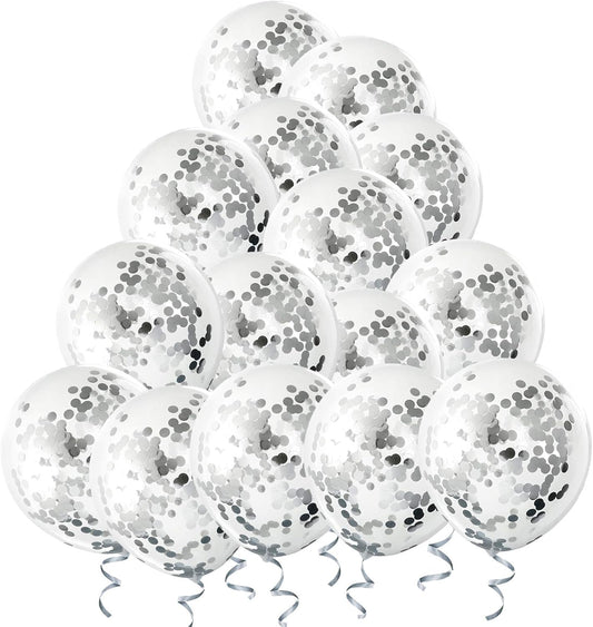 Silver Confetti Balloons, 25 Pcs Thickened 12 Inch Clear Latex Balloon with Confetti Inside for Graduation Decorations Engagement Bridal Shower Party Baby Shower Birthday Party Decoration Supplies