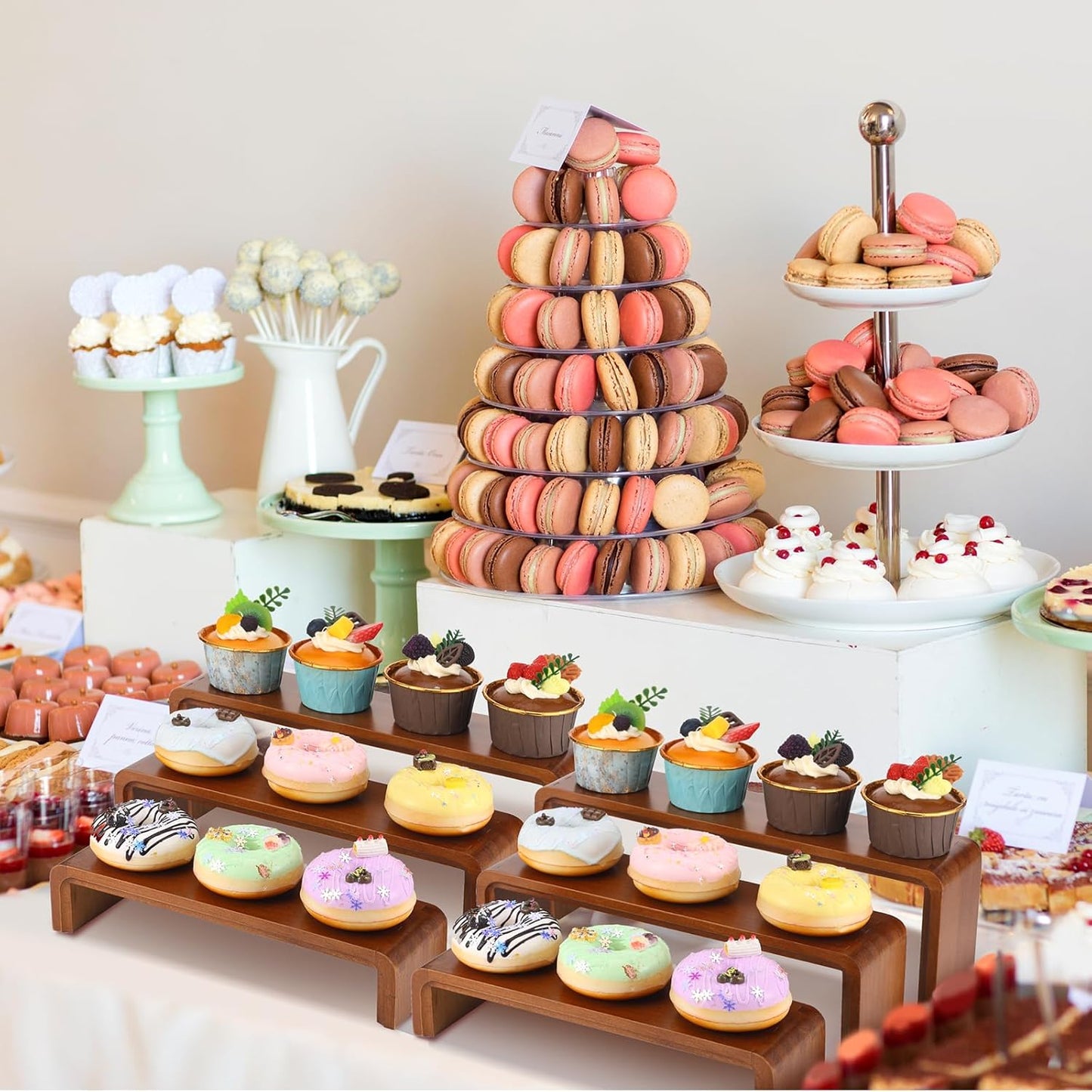 2 Sets, 6 Pieces Total, Wood Risers Display Stand, Cupcake Dessert Cake Stand, Wooden Cologne Perfume Stands, Wooden Riser for Kitchen Counter, Vendor Booth Display Items (Walnut Wood)