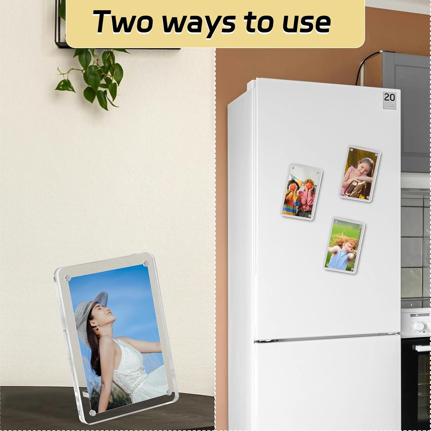 6 Pack 4x6 Acrylic Magnetic Picture Frames, Refrigerator and Desktop Photo Frames Combine, Vertical and Horizontal Clear Display for Fridge/Table/Locker for Home/Party/Wedding/Decoration