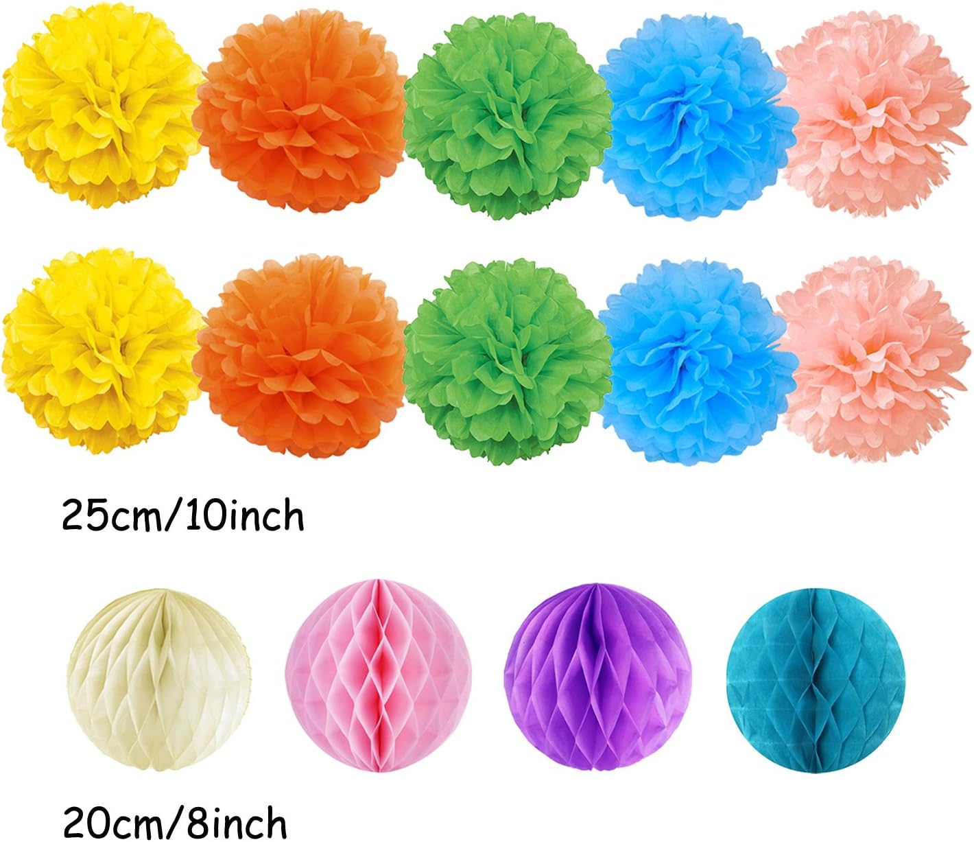 Hanging Paper Fans Tissue Paper Pom Poms Flower and Honeycomb Balls for Birthday Party Wedding Festival Christmas Decorations - Colorful