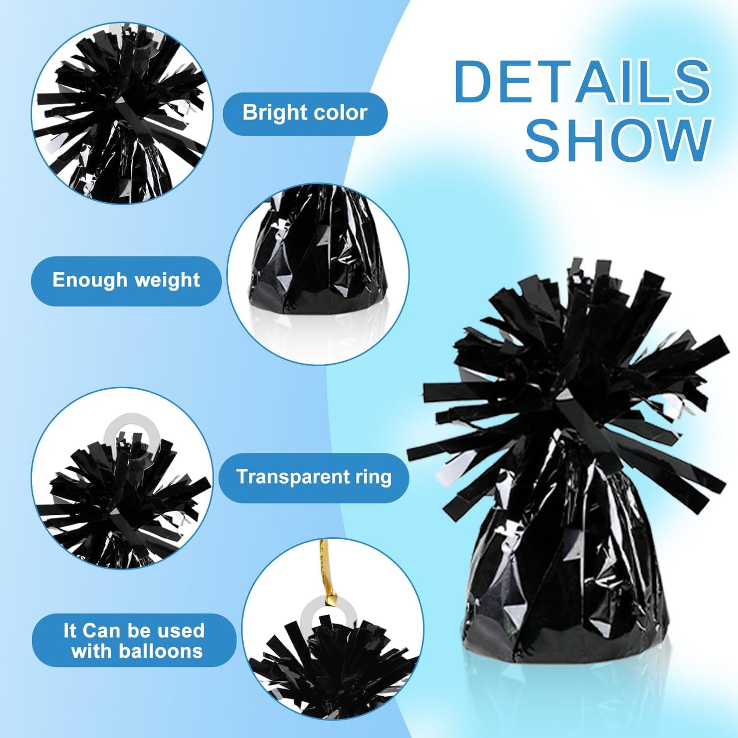 12PCS Balloon Weight Metallic Heavy Solid Balloon Pendant Pack Holder For Table Centerpieces Birthday Wedding Chrismas Party Decoration (Black)