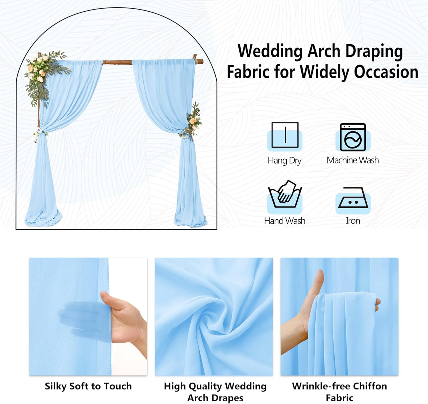 8 Panels Wedding Arch Draping Fabric 28"x20Ft Wedding Arch Drapes Chiffon Fabric Drape Sheer Backdrop Curtain for Nuptials Party Swag Ceremony Birthday Arbor Drapery Reception Ceiling Décor(Baby Blue)