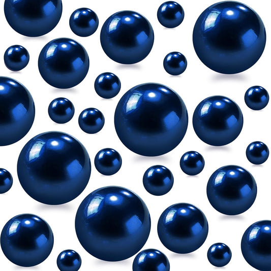 300Pcs Navy Blue Polished No Hole Faux Pearl Beads for Vase Filling Decorations, Plastic Pearls Vase Fillers, Table Scatters, Wedding Centerpiece, Home Decor, 8/14/20 mm