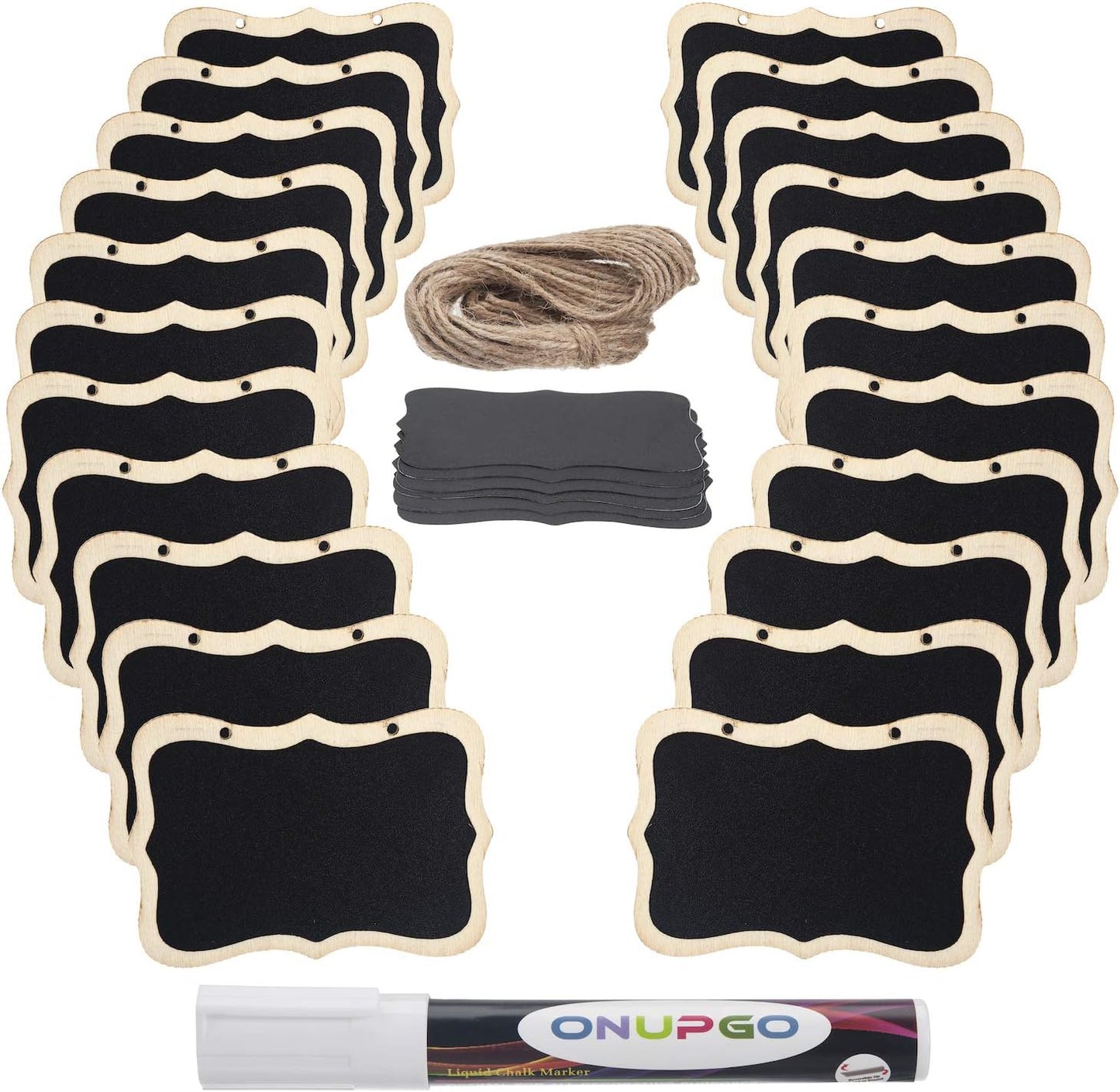ONUPGO Mini Erasable Chalkboards, 20 Pack Wooden Hanging Labels, Price & Message Tags, Party Event Decorations