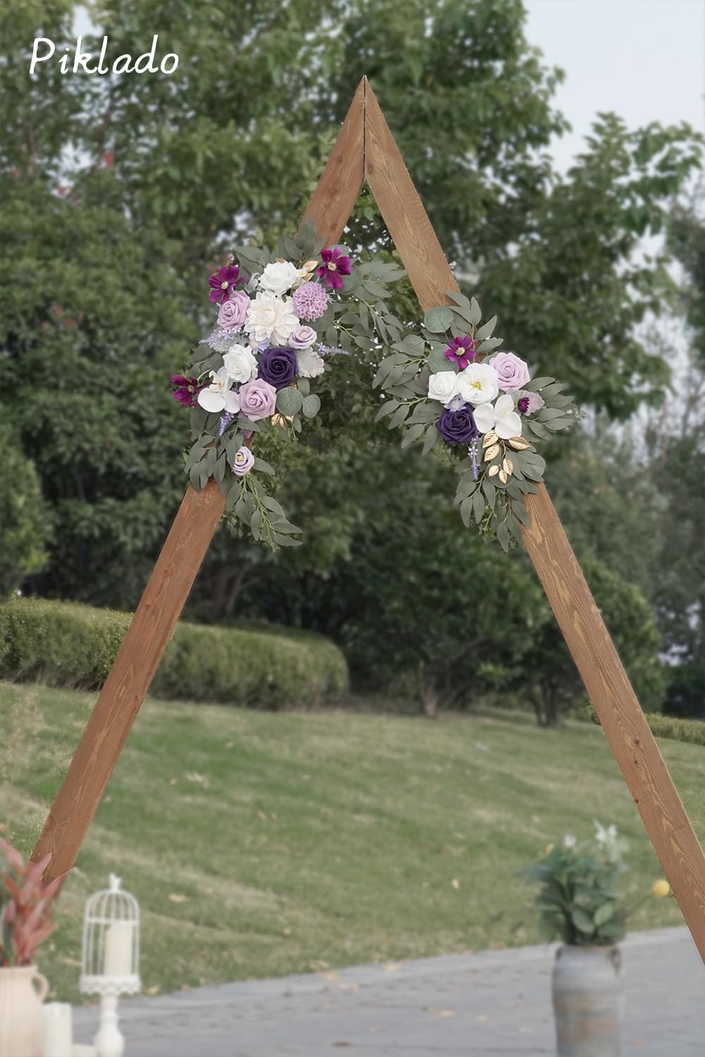 Faux Flower Swag Set of 2 for Wedding Welcome Signs Floral Swag Wedding Reception Ceremony Signs Decor (Lavender & Cream)