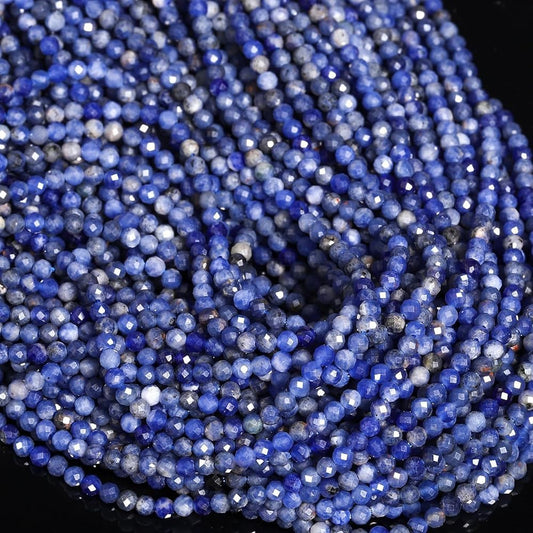 Song Xi 90pcs 4mm Natural Old Blue Sodalite Gemstone Beads Faceted Round Loose Stone Beads for Jewelry Making