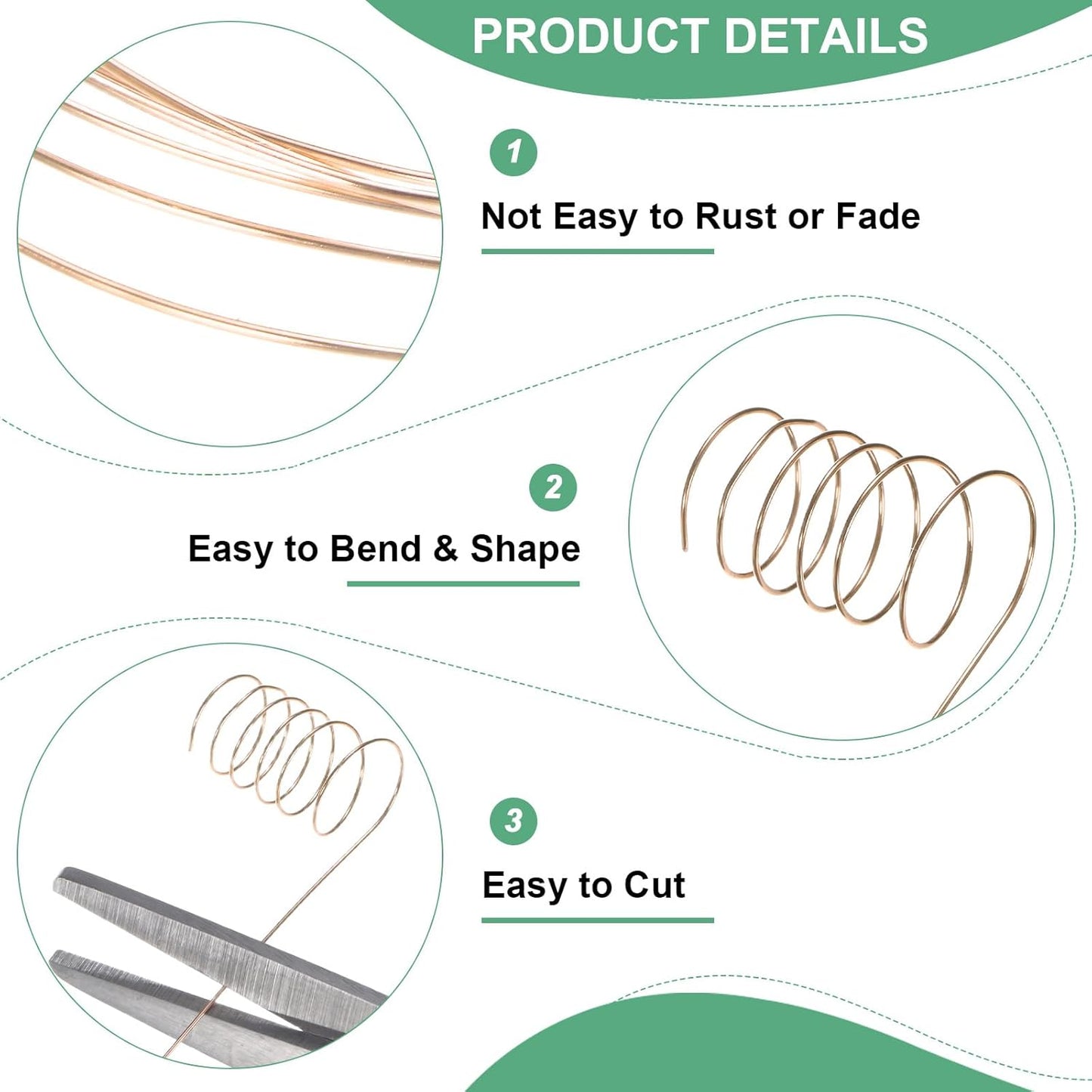 2-Rolls 0.4mm Jewelry Wire, 26 Gauge 328FT Craft Wire Copper Beading Wire for Jewelry Making/Planting/Weaving/DIY Crafting, Soft Metal Wires [100M, Champagne Gold]