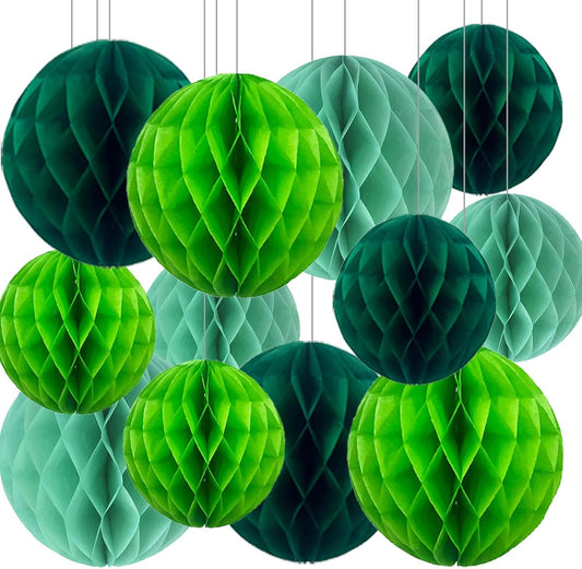 Green Paper Honeycomb Balls,12 Pack Hanging Tissue Pom Poms for Birthdays,Weddings,Fiesta,Home Party Decoration