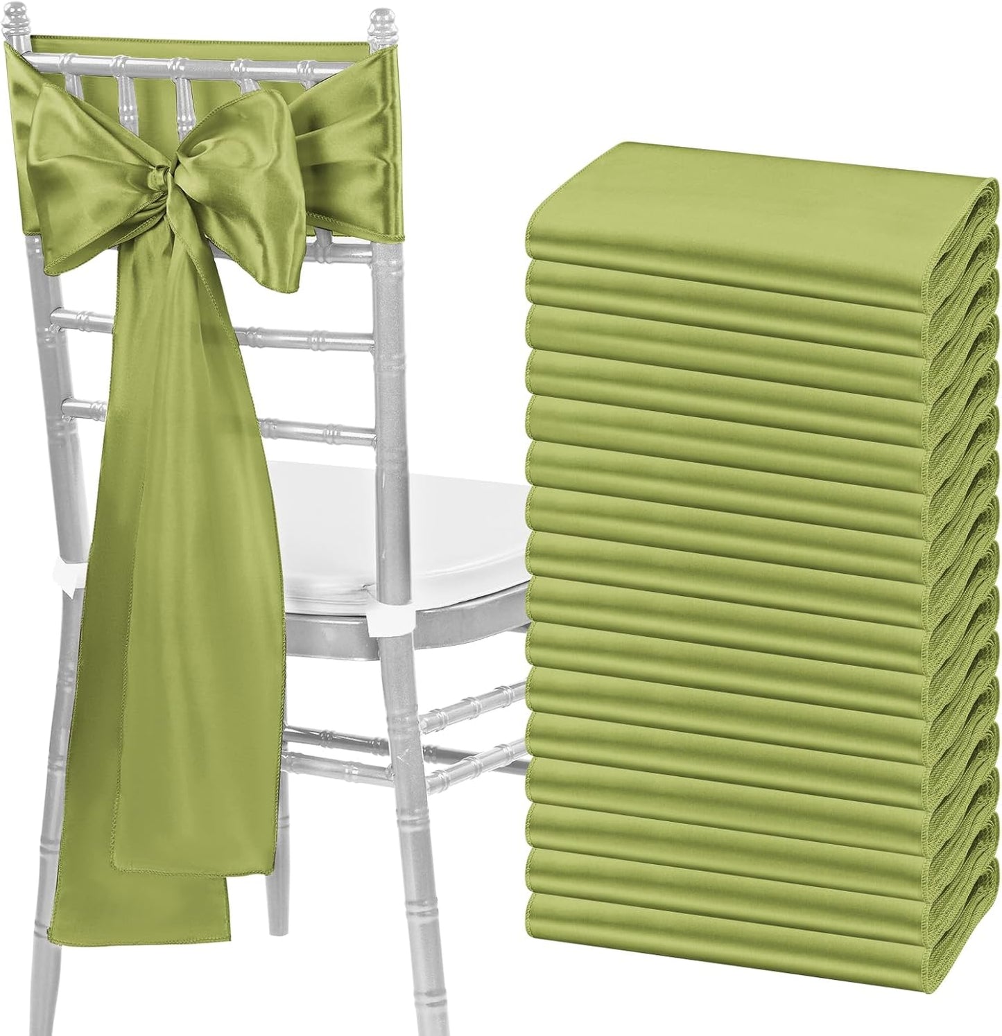 fani 60 PCS Apple Green Satin Chair Sashes Bows Universal Chair Cover for Wedding Reception Restaurant Event Decoration Banquet,Party,Hotel Event Decorations (7 x 108 inch)