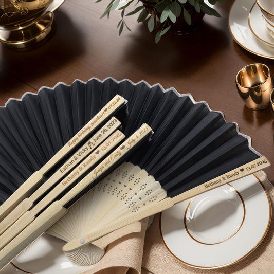 70Pcs Personalized Silk Fans Folding Hand Fan, Custom Wedding Bridal Party Favors, Summer Wedding Bride, Wedding Gift, Thank You Gift (Black)