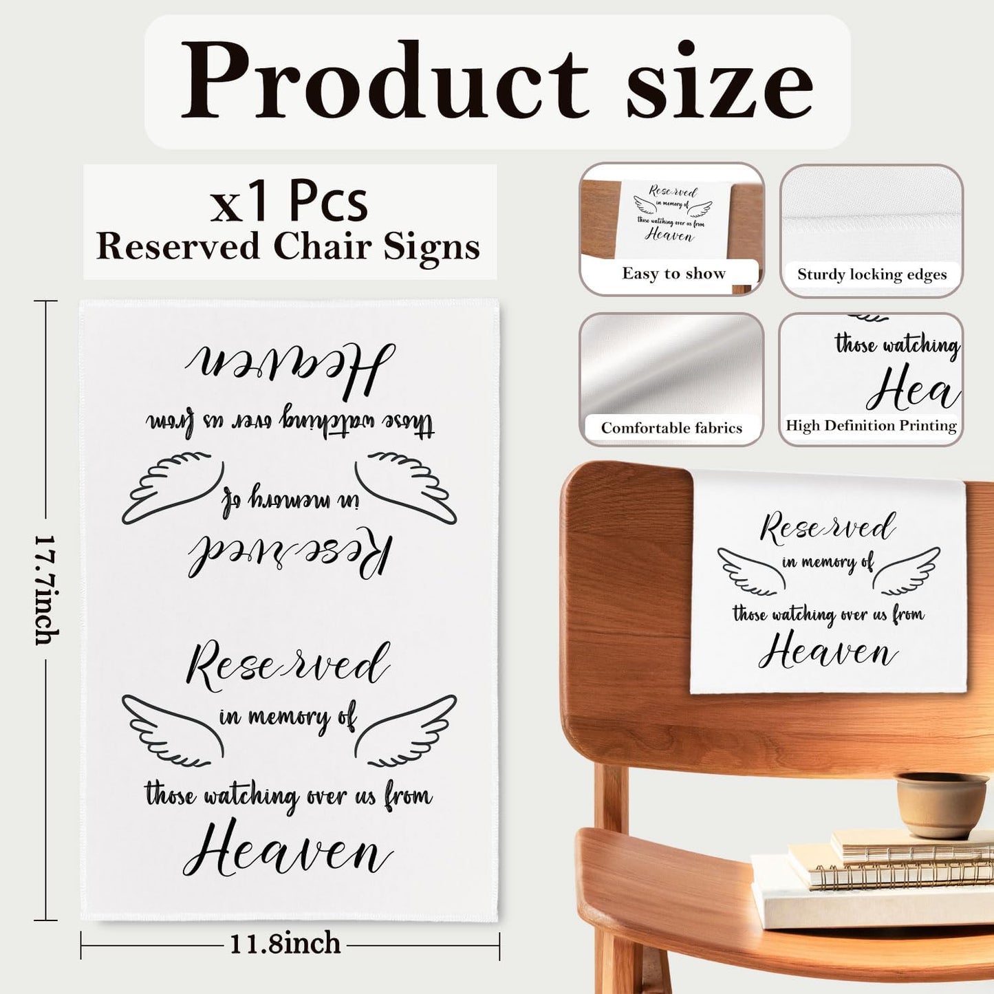 Reserved Seating Chair Signs, In Loving Memory Memorial Wedding Sign Pew Cloths Seating Placeholder for Church Pews, Wedding Decorations for Reception Celebrations Event (Heaven, 1 PC)