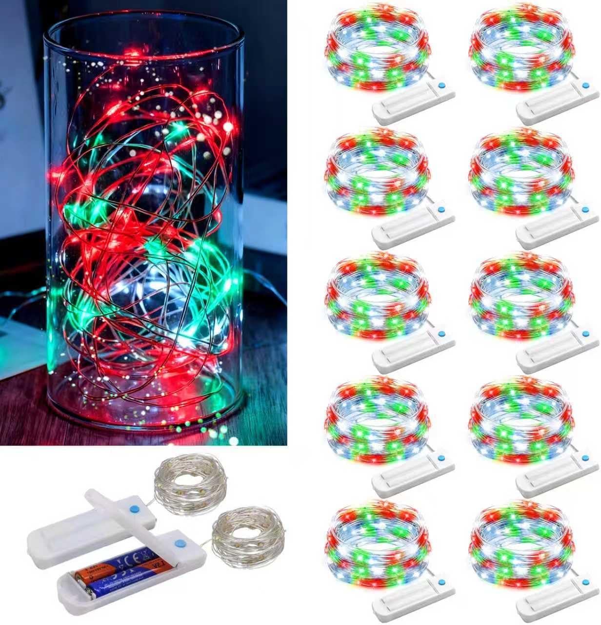ZNYCYE 10 Pack Fairy Lights Battery Operated, 10 Ft 30 LED Fairy Lights with Timer, 8 Modes Christmas Lights, Waterproof for Indoor DIY Christmas Decorations(Red Green White)