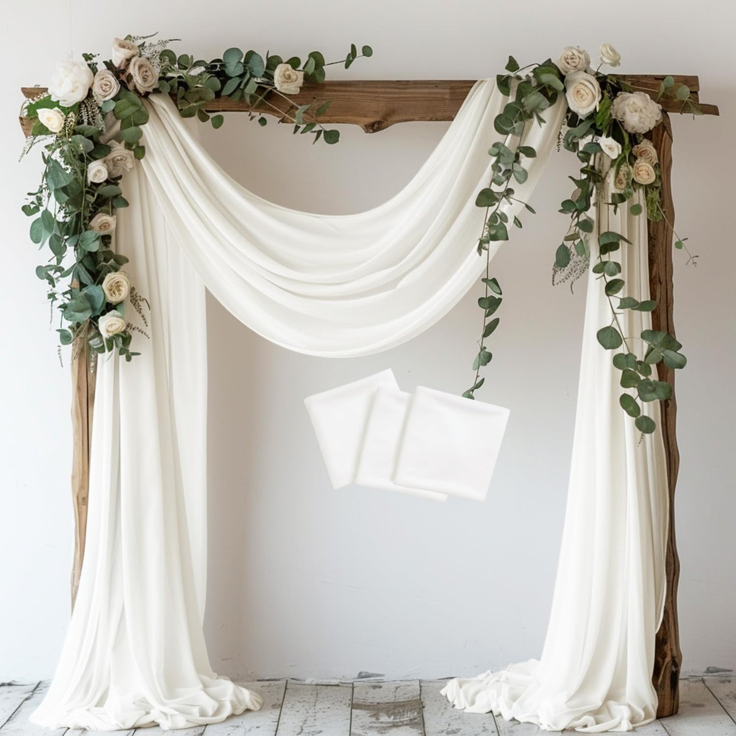 Wokceer Wedding Arch Draping Fabric 3 Panels 28.7" x 20FT Ivory Drapes Sheer Fabric Backdrop Arch Draping Fabric for Wedding Ceremony Birthday Party Bridal Shower Decoration