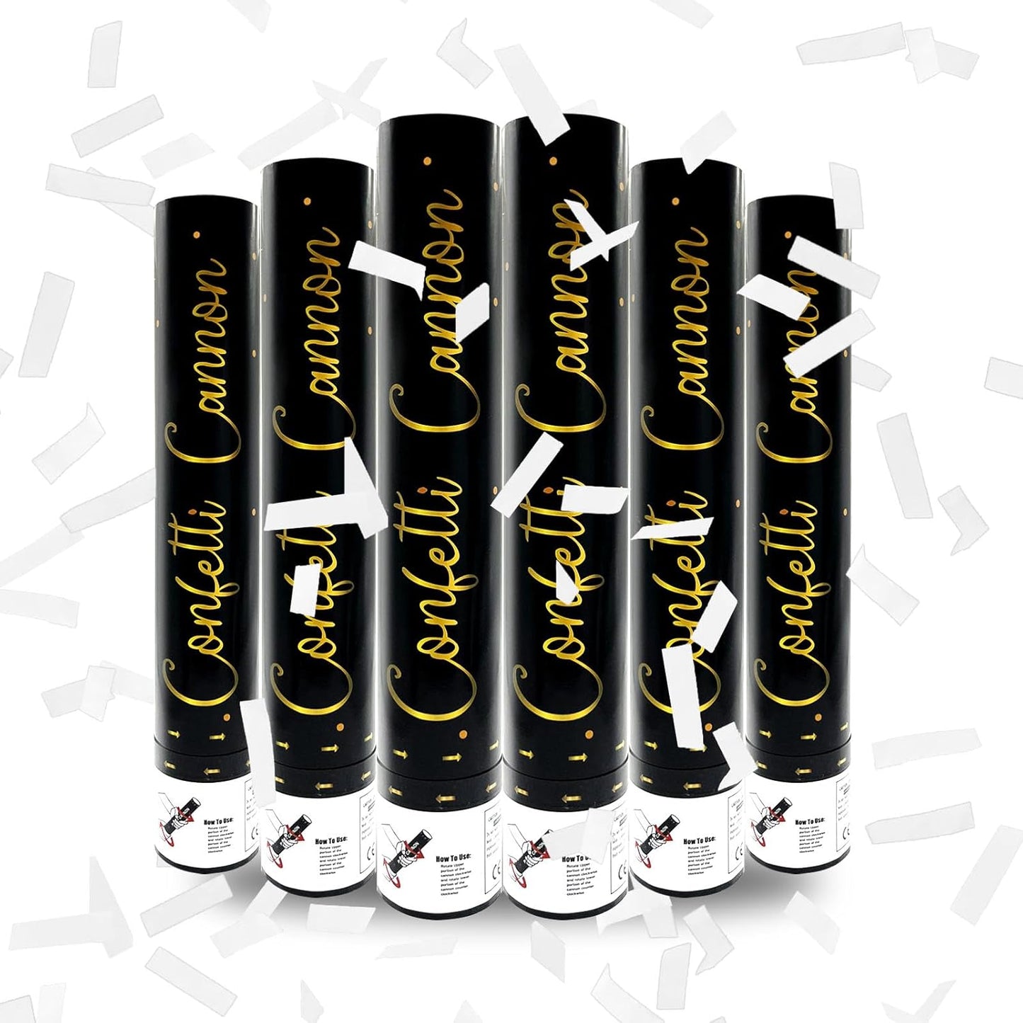 6 Pack White Confetti Poppers, 12 Inch Confetti Cannon Party Poppers Shooters for Gender Reveal, Birthday, Wedding, Graduation, Anniversary, Parties, Christmas, New Year's Eve